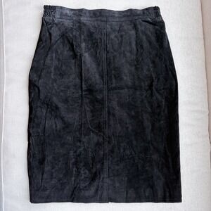 VTG Black Leather Skirt Pencil Lebaas Suede Sz 12 Quiet Luxury Old Money Office
